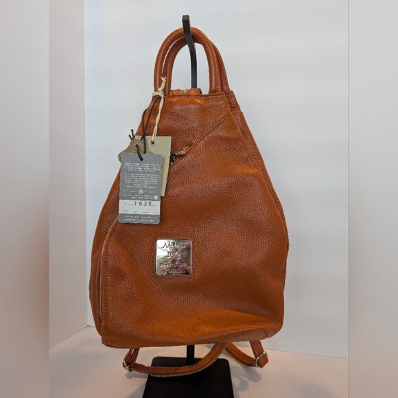 NWT Valentina Italia Brown Leather Sling Backpack Bag Made In Italy - Picture 1 of 12